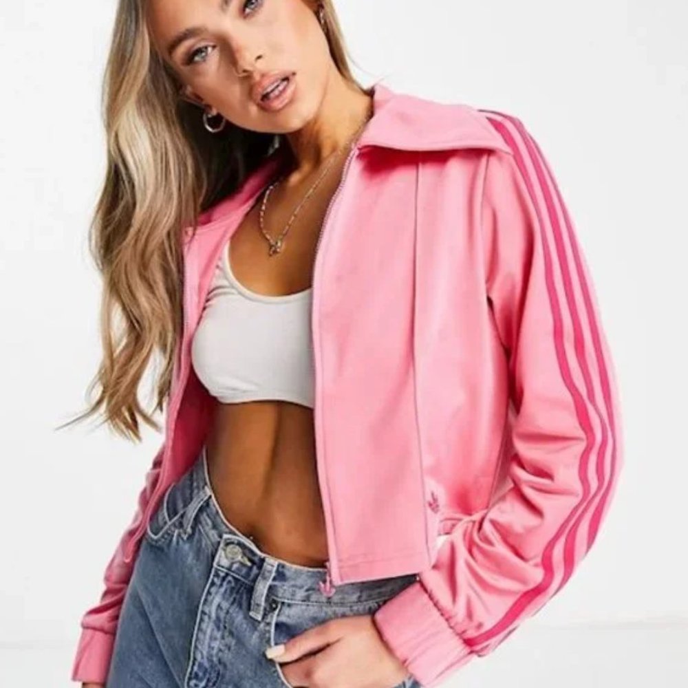 Adidas Pink and Red Cropped Wide Collar Track Jacket Size Large - Picture 5 of 7